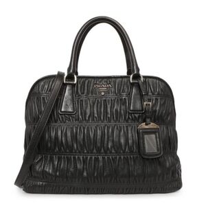Prada Black Gaufre Quilted Leather Top-Handle Bag